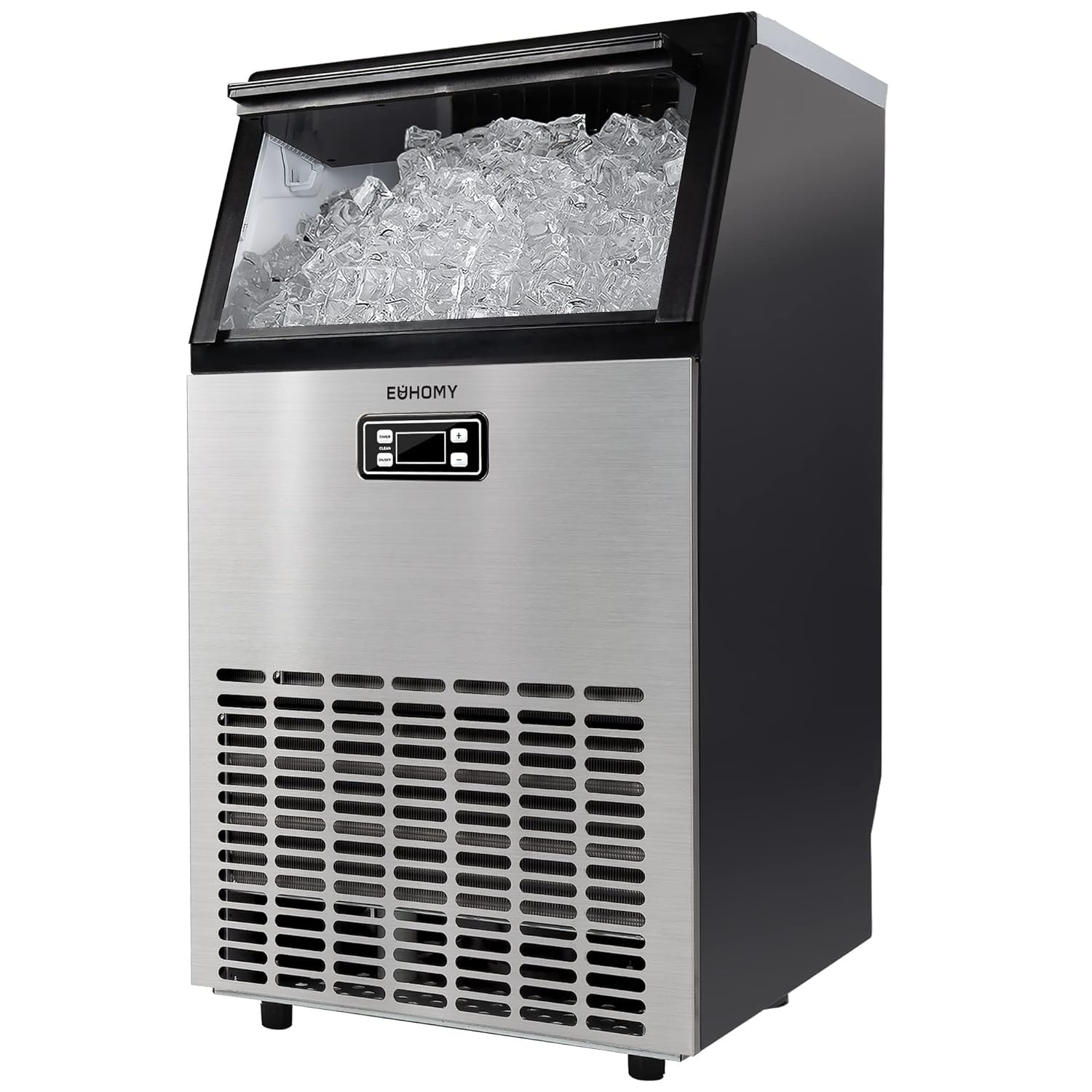 EUHOMY Commercial Ice Maker Machine, 99lbs/24H Stainless Steel Under Counter ice Machine with 33lbs Ice Storage Capacity, Freestanding Ice Maker.