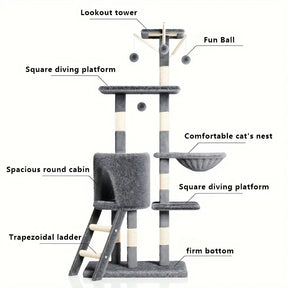 Cat Tree Tower with Scratching Posts and Multiple Platforms, Cozy Cat Condo House